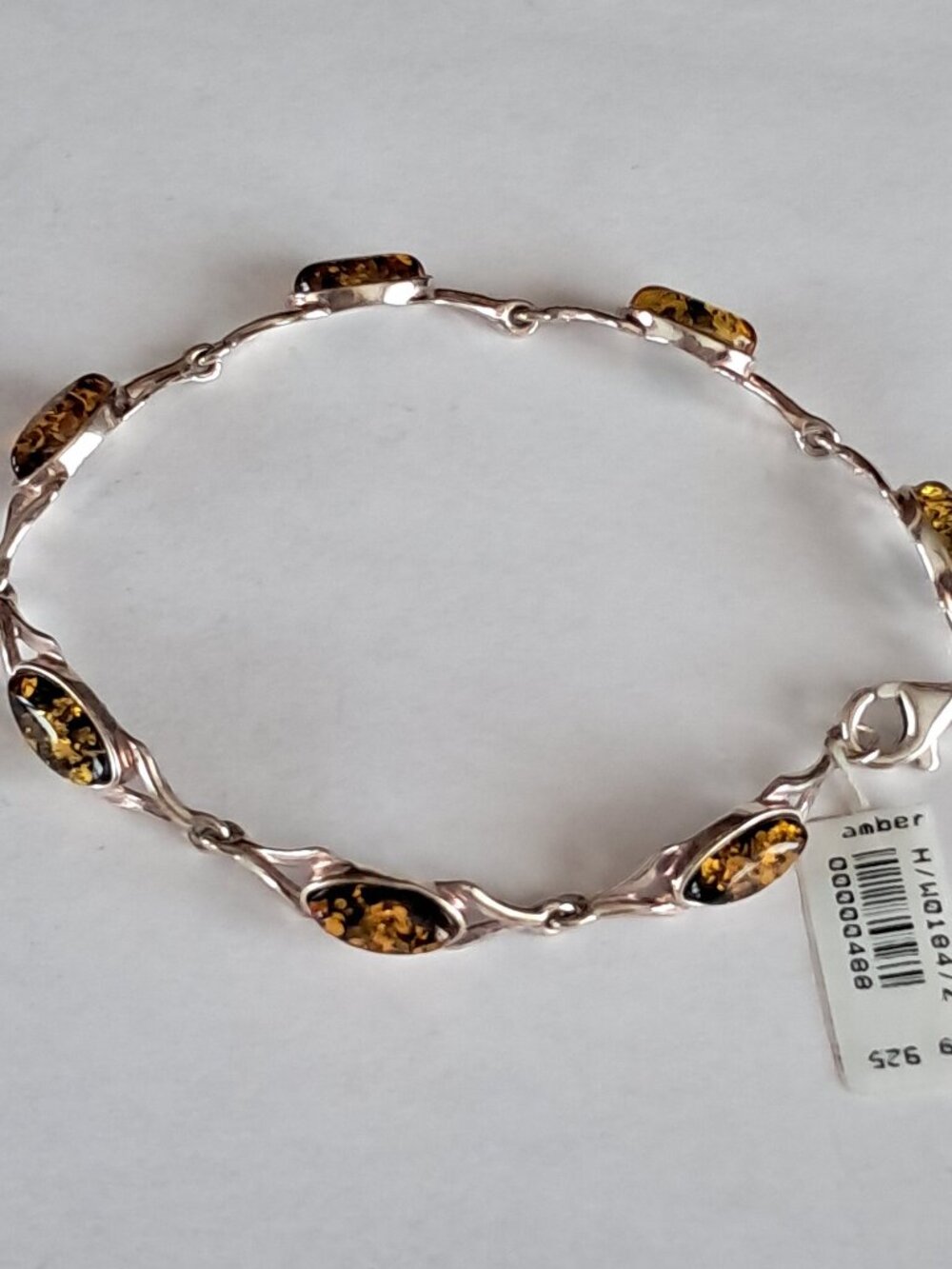 Sterling Silver 925 Baltic Amber Oval Link Chain Bracelet Poland 7.5" New